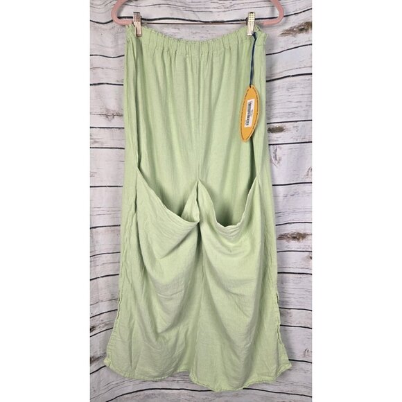Oh My Gauze Martini Skirt 2 L/XL NEW Celery Crinkle 100% Cotton Midi Pockets